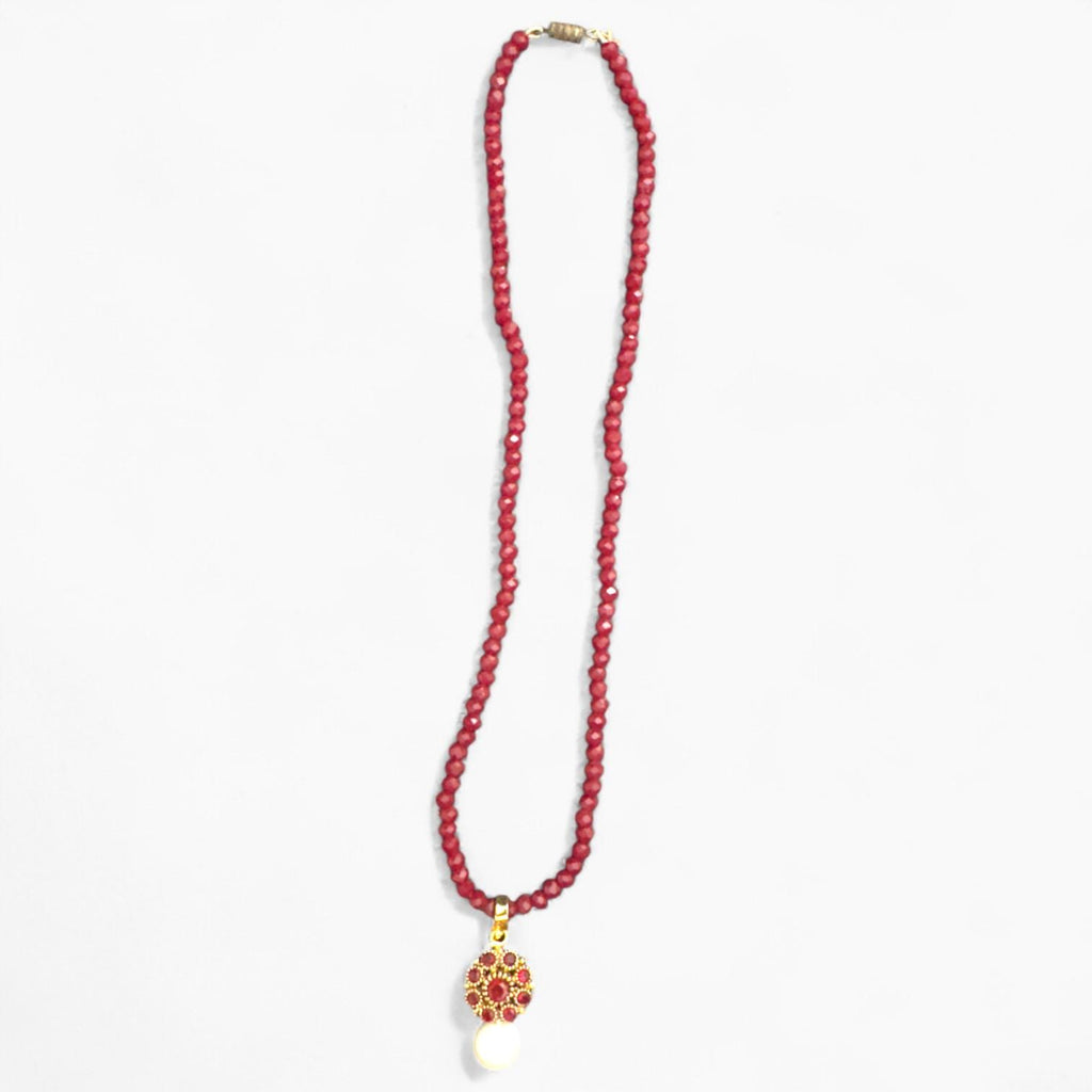 Red Beads Necklace Set With Earrings And Adjustable Ring