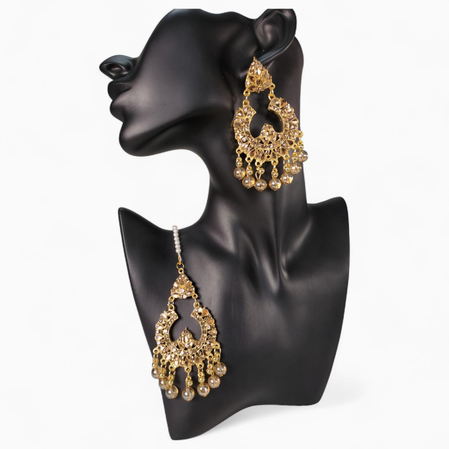 Silver Colour Bindi and Earrings Set