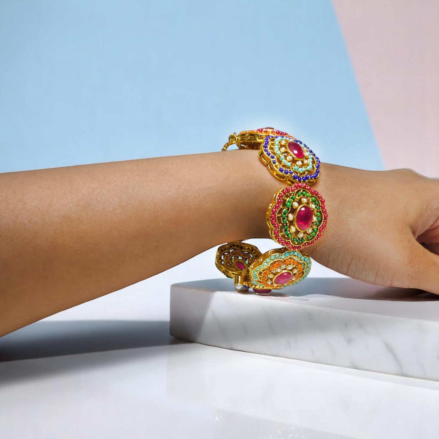 Tradionals Bangle with Golden Finish and Multiple Gemstones 2 Pieces - 2.5 Inch Traditional