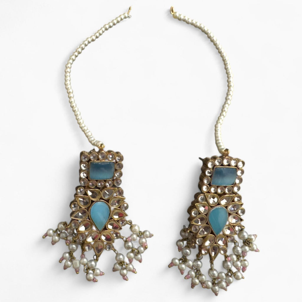 Traditional Jewellery Set with aqua coloured stones, Adjustable ring