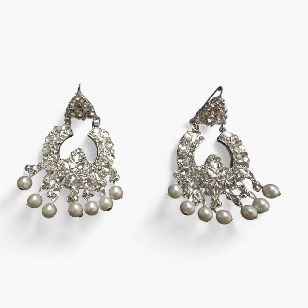 Silver Colour Bindi and Earrings Set