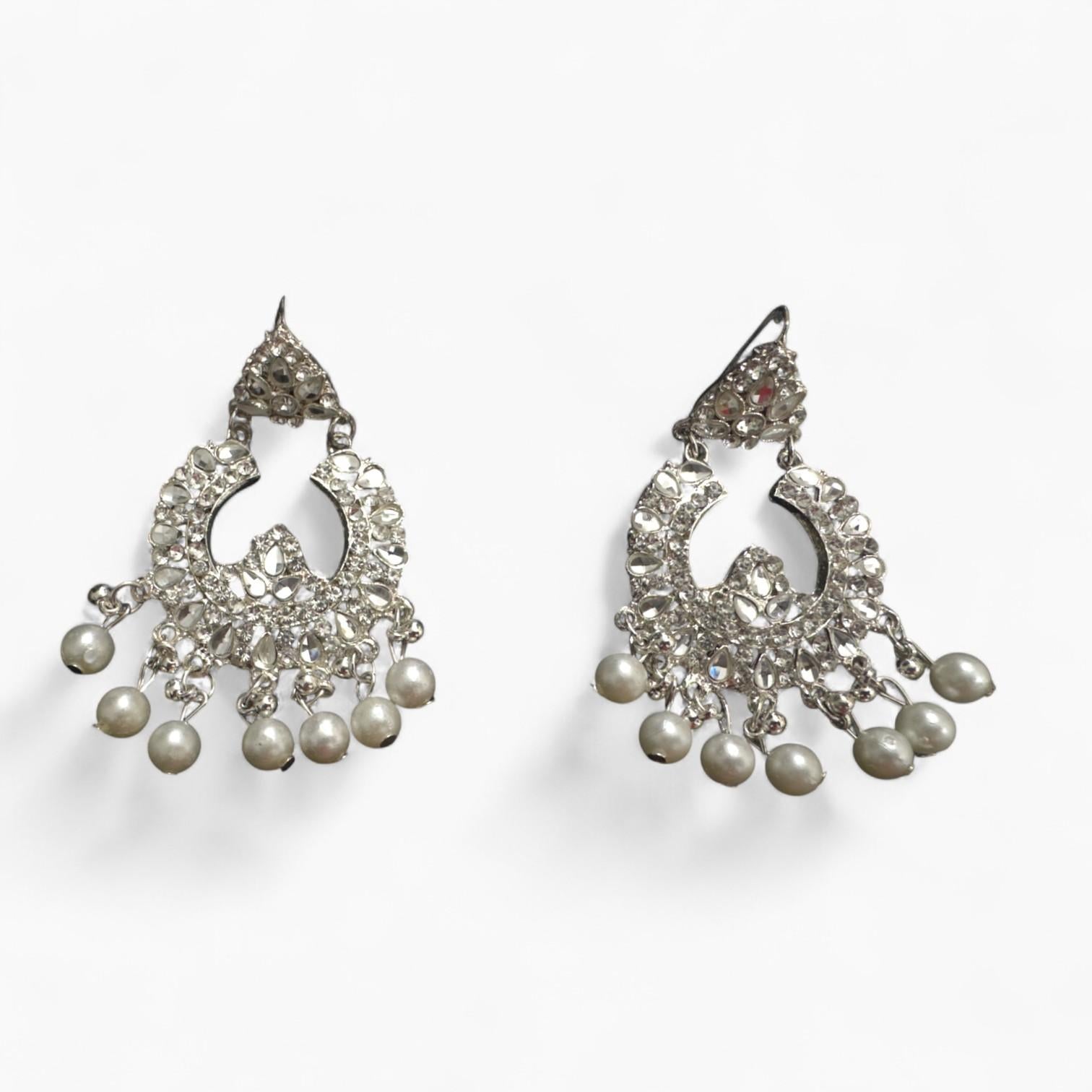 Silver Colour Bindi and Earrings Set