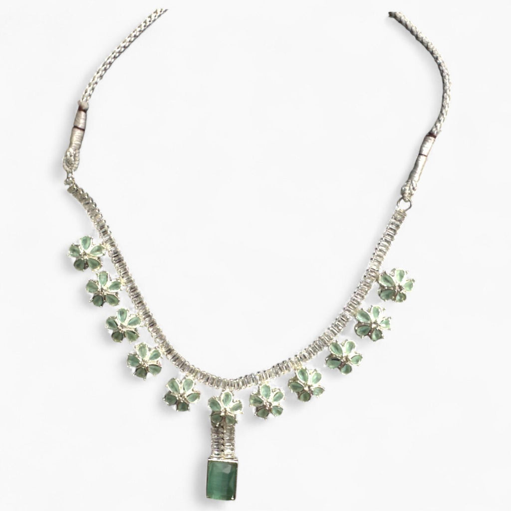 Light Weight Sliver And Emerald coloured stones jewellery Set