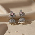 Pink & Silver Jhumka earrings in elegant setting