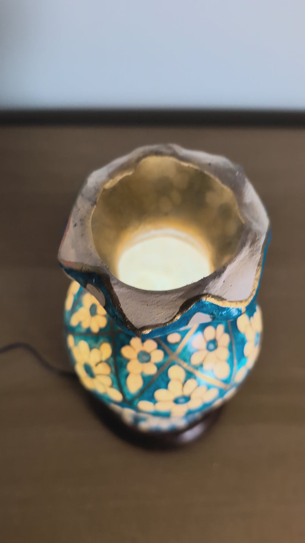 Hand Painted Mini Camel Skin Lamp - Geometric Bloom