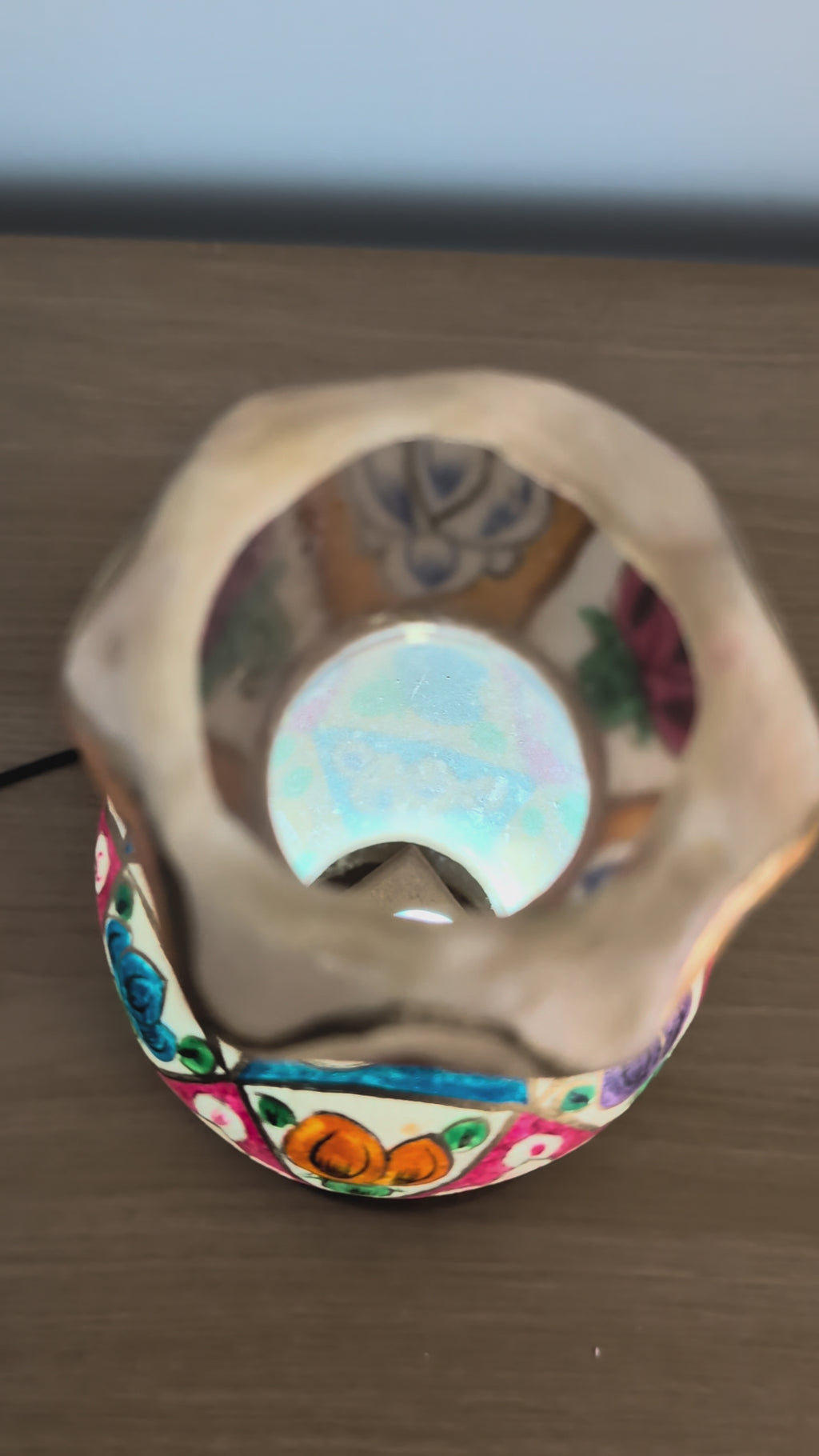 Hand Painted Mini Camel Skin Lamp - Petal Motif